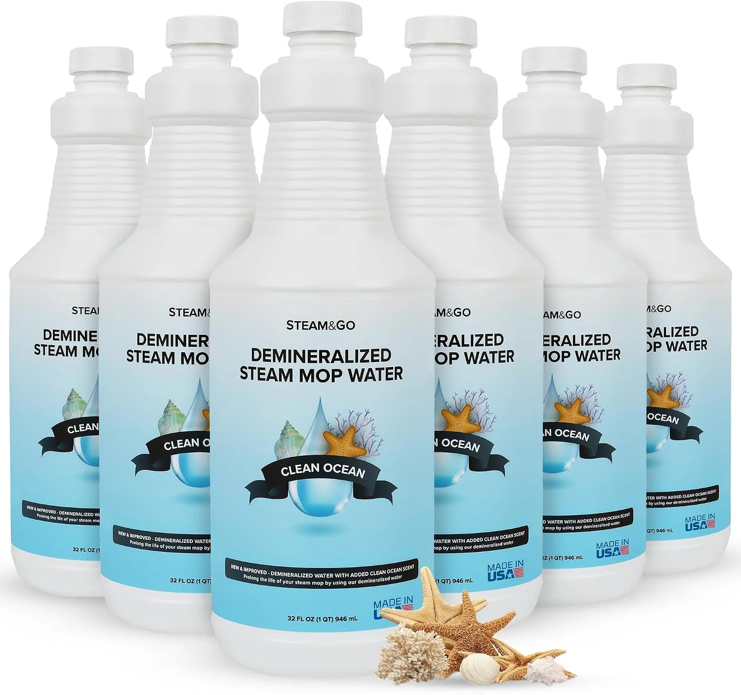 Fast Steam amp Go Demineralized Water for Steam Mop – Clean Ocean Scent 32 oz Pack of 6 Scented Floor Cleaner Solution Ready-to-Use Compatible with Any Steam Cleaner Enhanced
