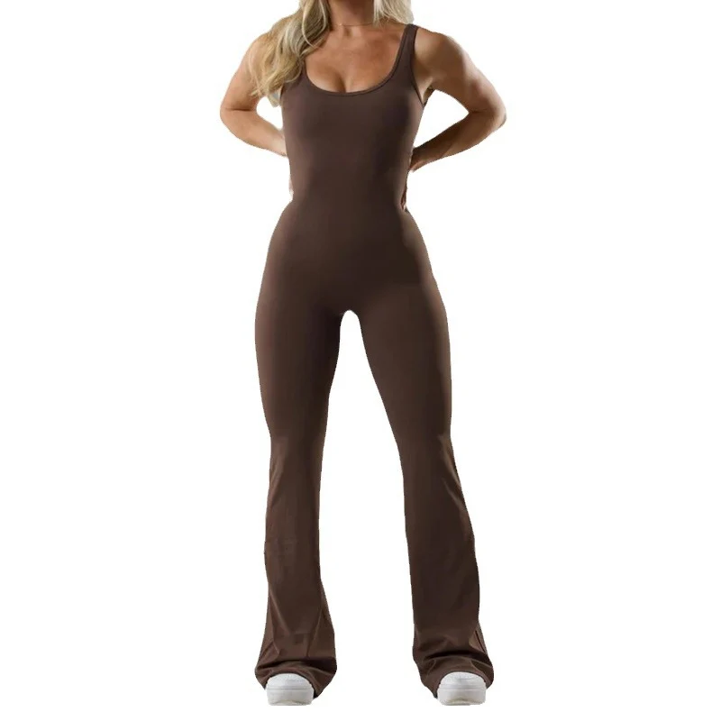 Trendy Women's Seamless Yoga Bodysuit Hollow-Out Tight Fit with Built-In Chest Pad High-End