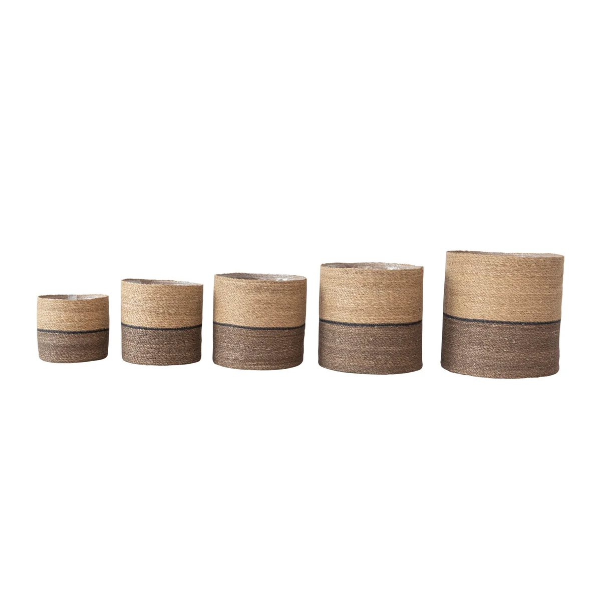 Minimalist Decorative Woven Seagrass Baskets w Plastic Lining Detailed