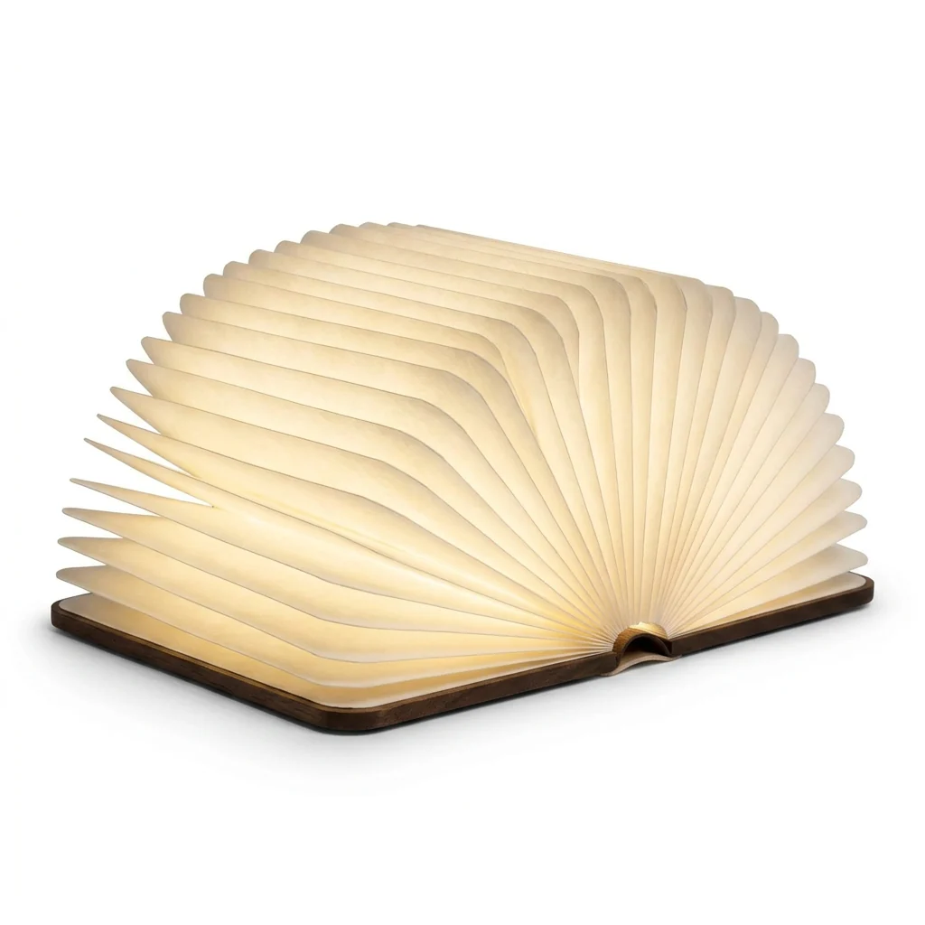 Practical Folding Wooden Book Lamp Warm Glow Rechargeable Premium Material