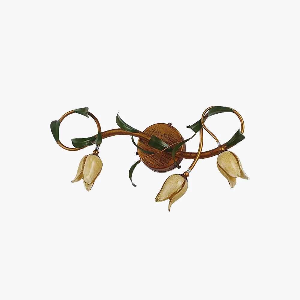 Convenient Félicie Gelbe Blume Spiegel Front Bell Shade Vanity Wandleuchte 3 5-flammig Traditional