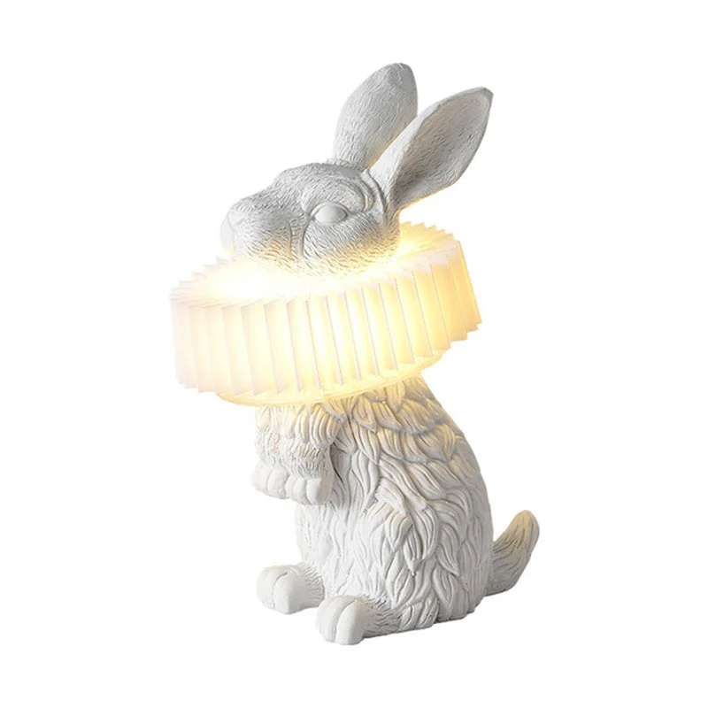 Practical Kaninchen Tischlampe Weißes Kunstharz Nachtlicht für Arbeitszimmer Büro Long-Lasting