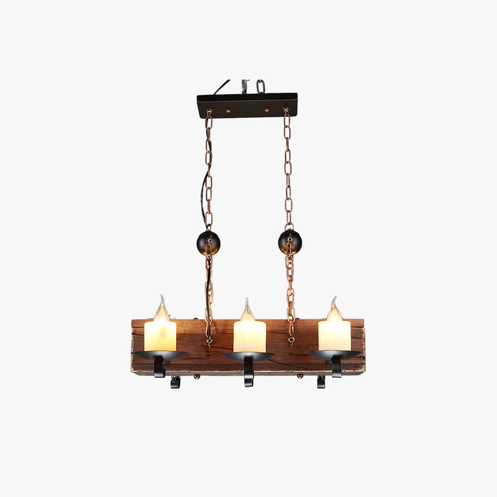 Solid Austin Rechteckige Pendelleuchte Metall Holz 6-flammig Luxury