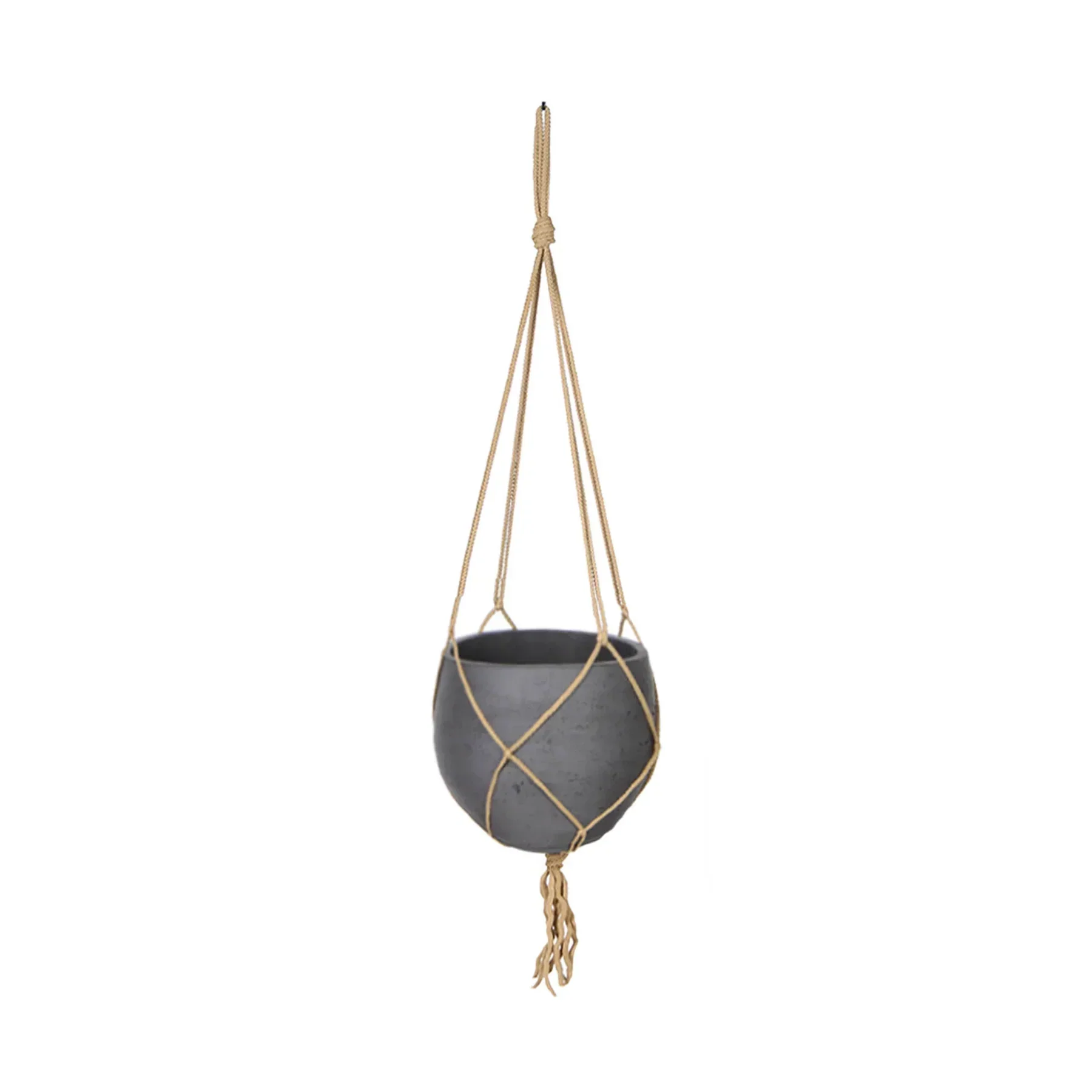 Outstanding Craft Small Hanging Pot With Netting - Charcoal Grey Superior