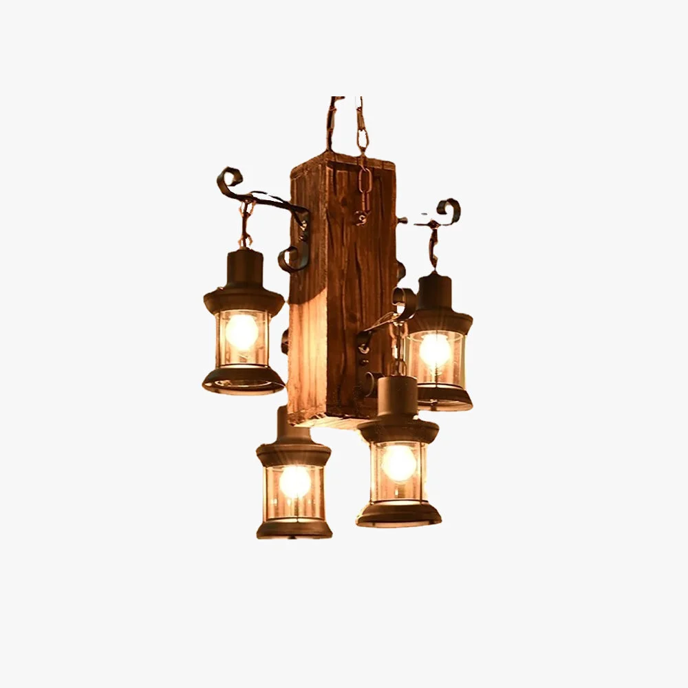 Verified Austin Rechteckige Pendelleuchte Metall Holz 4-flammig Relaxed