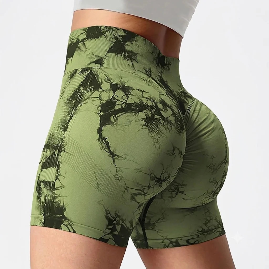 Dependable Tie-Dye Scrunch Yoga Shorts – Women's High-Waist Activewear Stylish