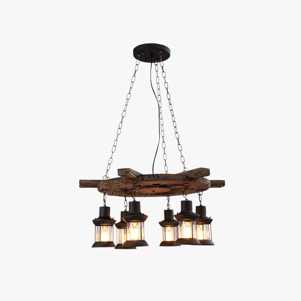 Verified Austin Ruder Pendelleuchte Metall Holz 6-flammig High-End