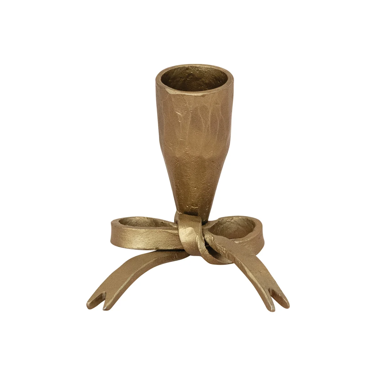 Exclusive Hand-Forged Iron Bow Shaped Taper Holder Antique Gold Finish Practical