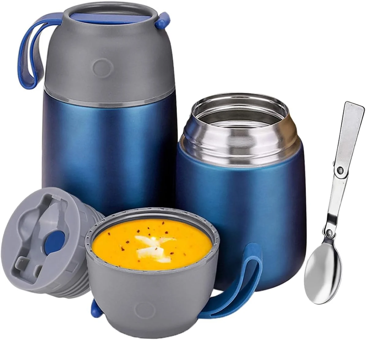 Professional Insulated Thermo Food Jar for Hot amp Cold Food for Kids Adult 17 amp 24 oz Soup Thermal Hot Food Containers for Lunch Triple Layer Insulation Stainless Steel Food Jar with Spoon 2 Pack Blue Authentic