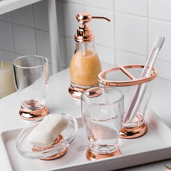 Soft Rose Gold Bathroom Accessories Set Practical
