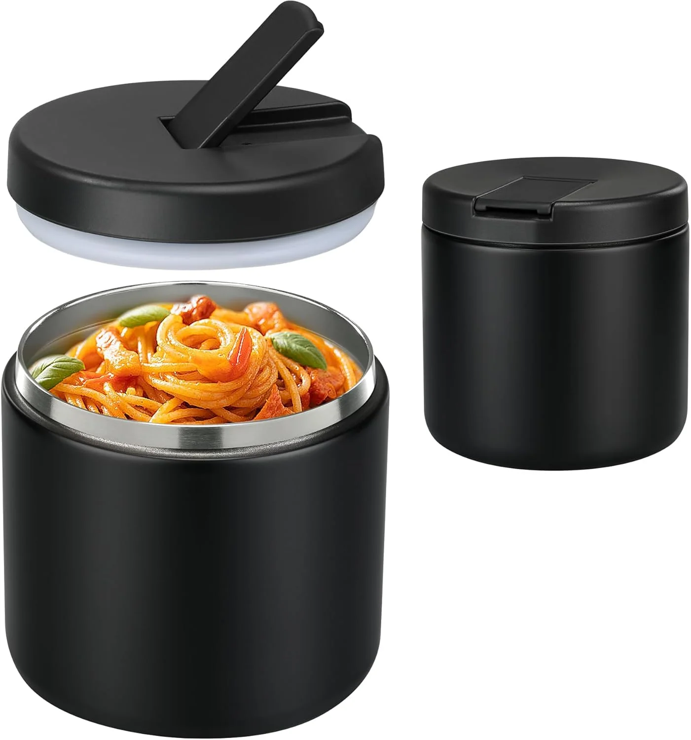 Lightweight 19oz Insulated Vacuum Food Jar with Buckle Lid Wide Mouth Soup Thermo for Hot Food Kids Leakproof Stainless Steel Lunch Container- Black-1Pack Stylish
