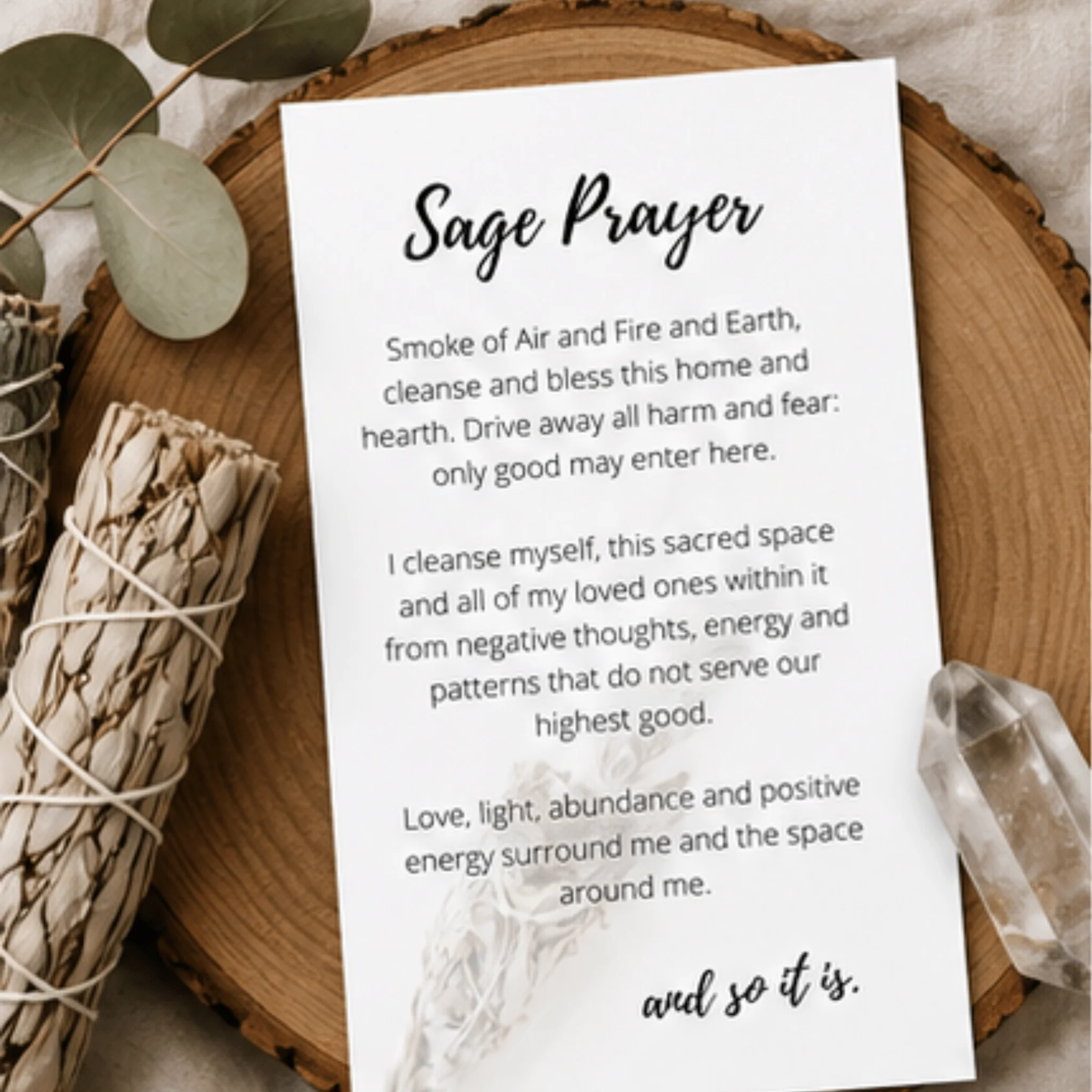 Sophisticated Printable Sage Smudge Prayer Card Cleansing Ritual Digital Download Recyclable