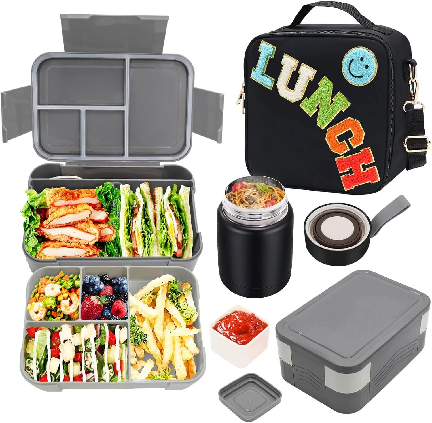 Effective Insulated Lunch Bag for Boys Girls with 10oz Thermo with 6 Compartment Bento Box Selected