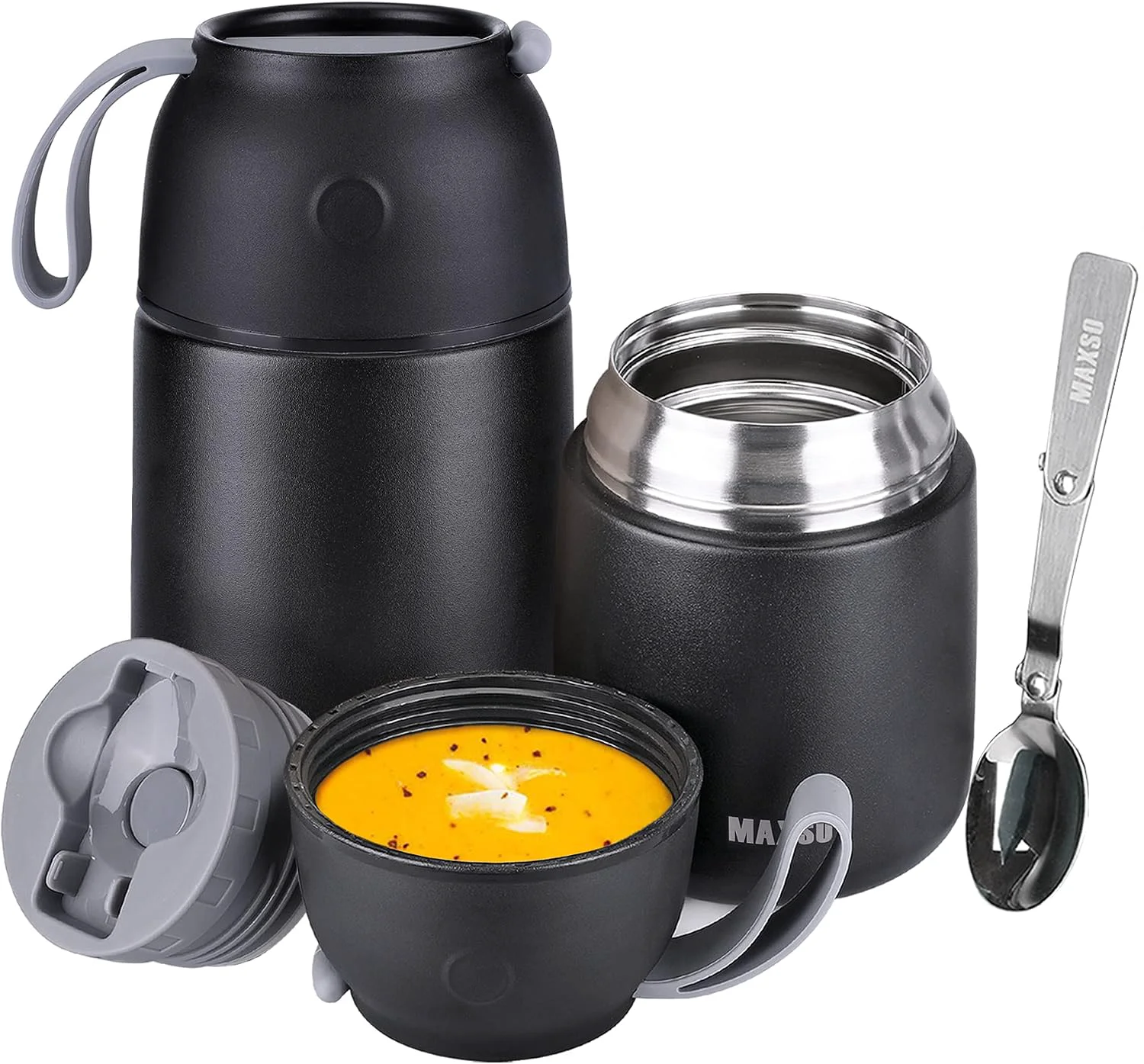 Original Design Insulated Thermo Food Jar for Hot amp Cold Food for Kids Adult 17 amp 24 oz Soup Thermal Hot Food Containers for Lunch Triple Layer Insulation Stainless Steel Food Jar with Spoon 2 Pack Black Smooth