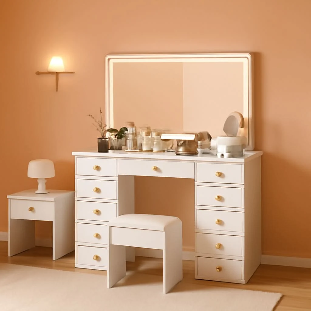 Natural Elegant Translucent White Glass Vanity Desk Storage Functional