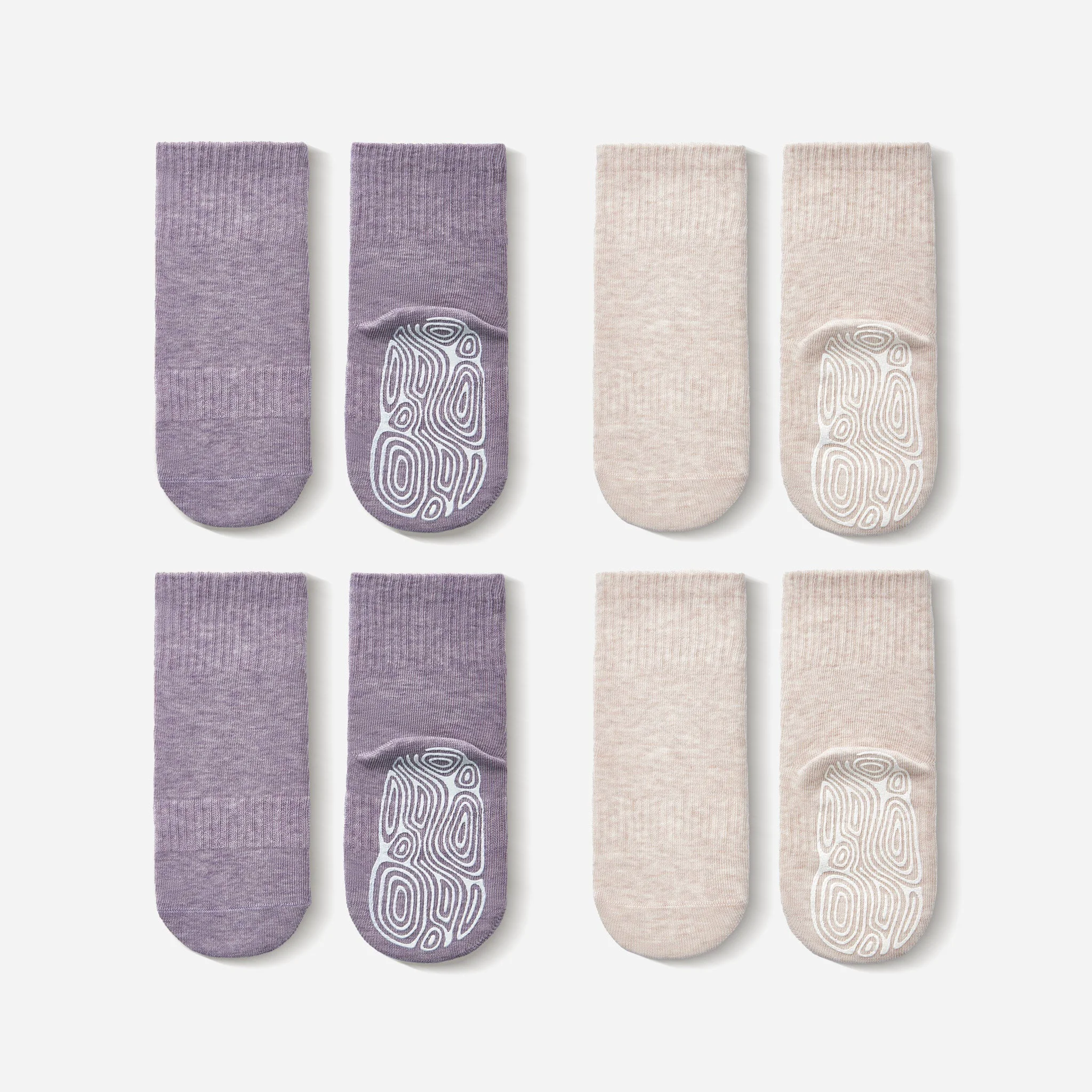 Premium Material New- Organic Cotton Socks- Lavender Beige- 4 Pairs of Stay-On Baby Toddler Non-Slip Socks Smart