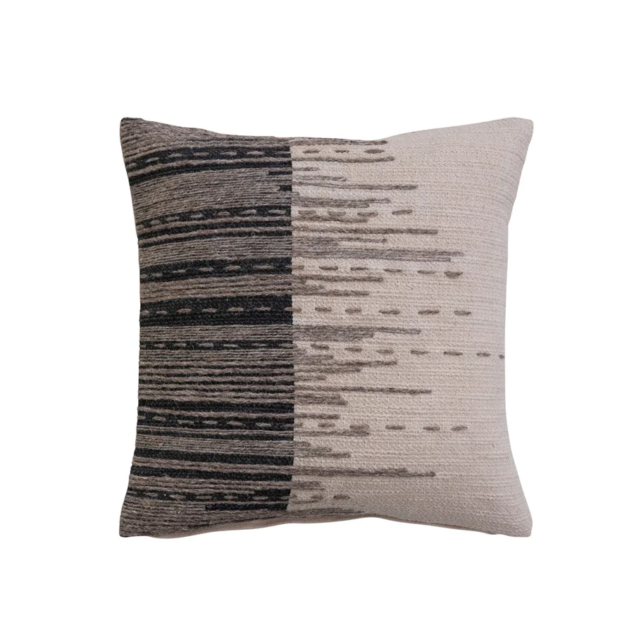 Contemporary 18 Square Cotton Jacquard Pillow w Jute Embroidery Fine