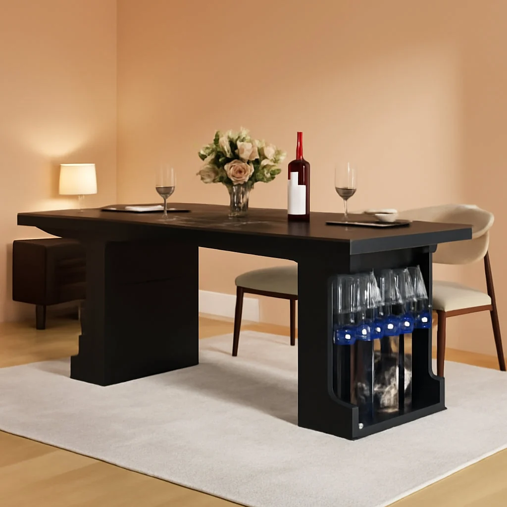 Contemporary Black Dining Table Storage Integrated LED Lighting Recyclable