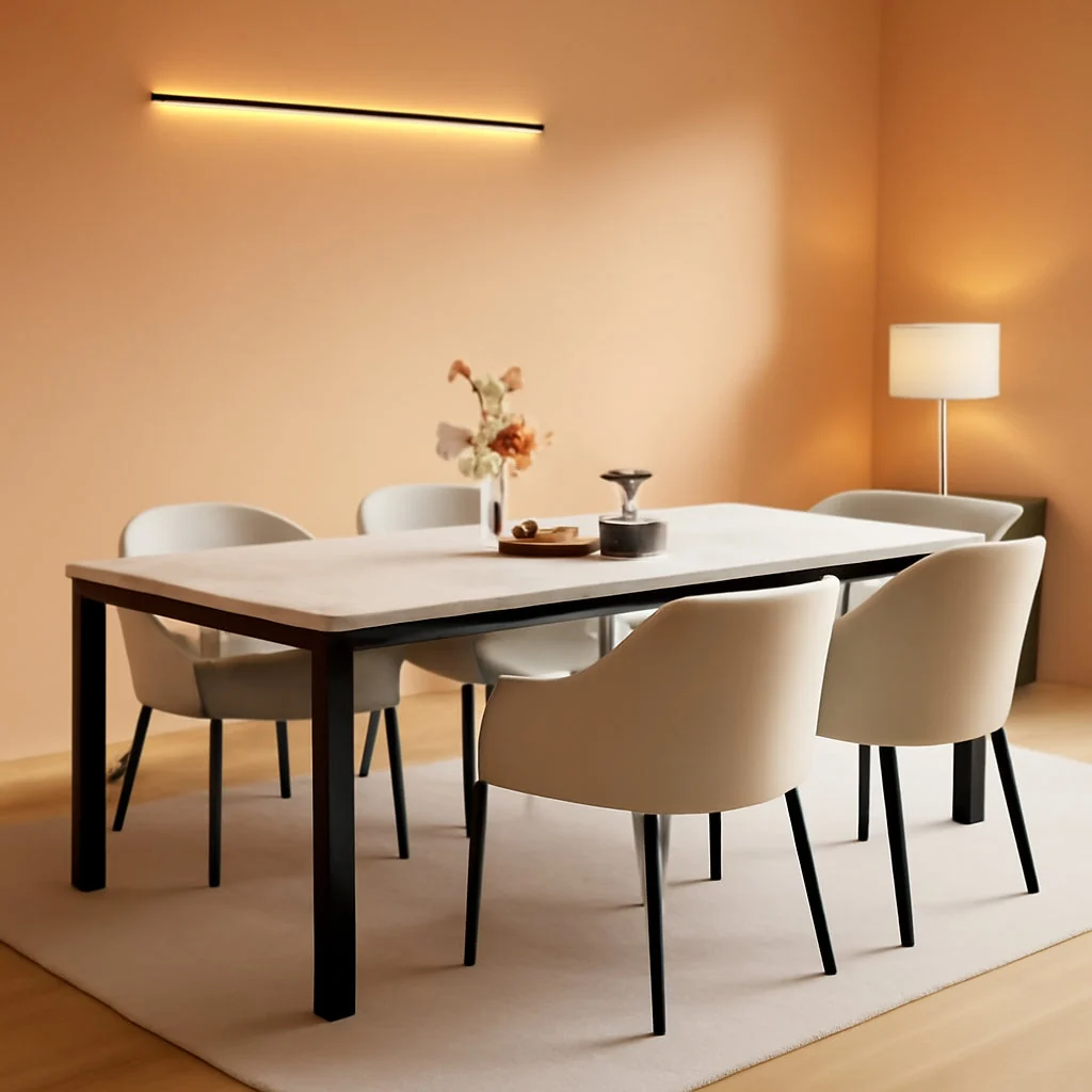 Exceptional 78 Inches Marble Industrial Rectangular Dining Table Functional