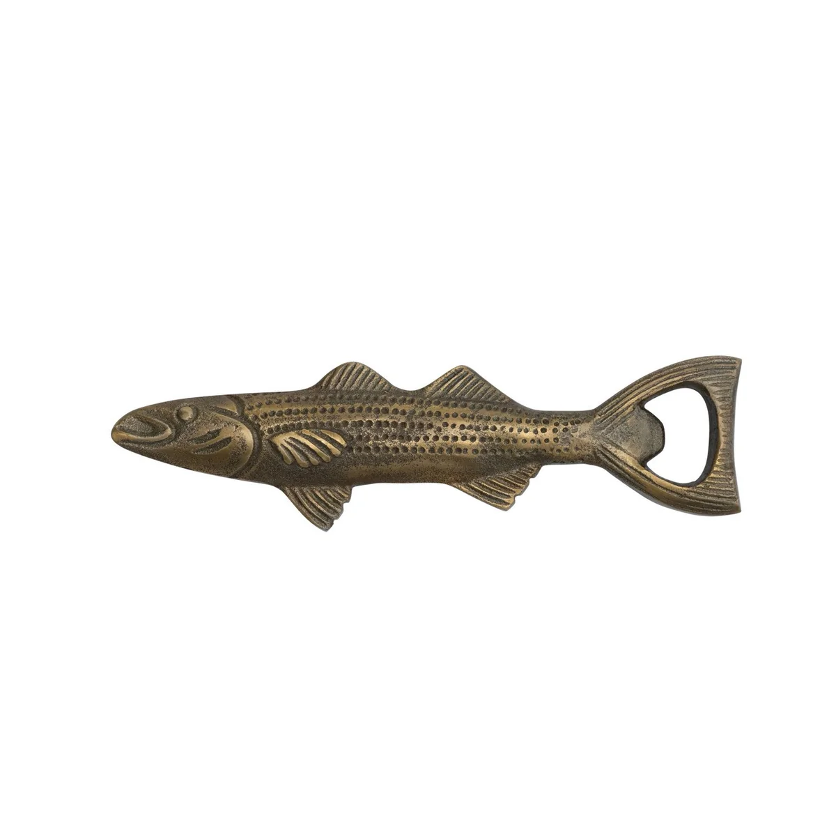 Soft Cast Aluminum Fish Shaped Bottle Opener Antique Gold Finish Prestigious