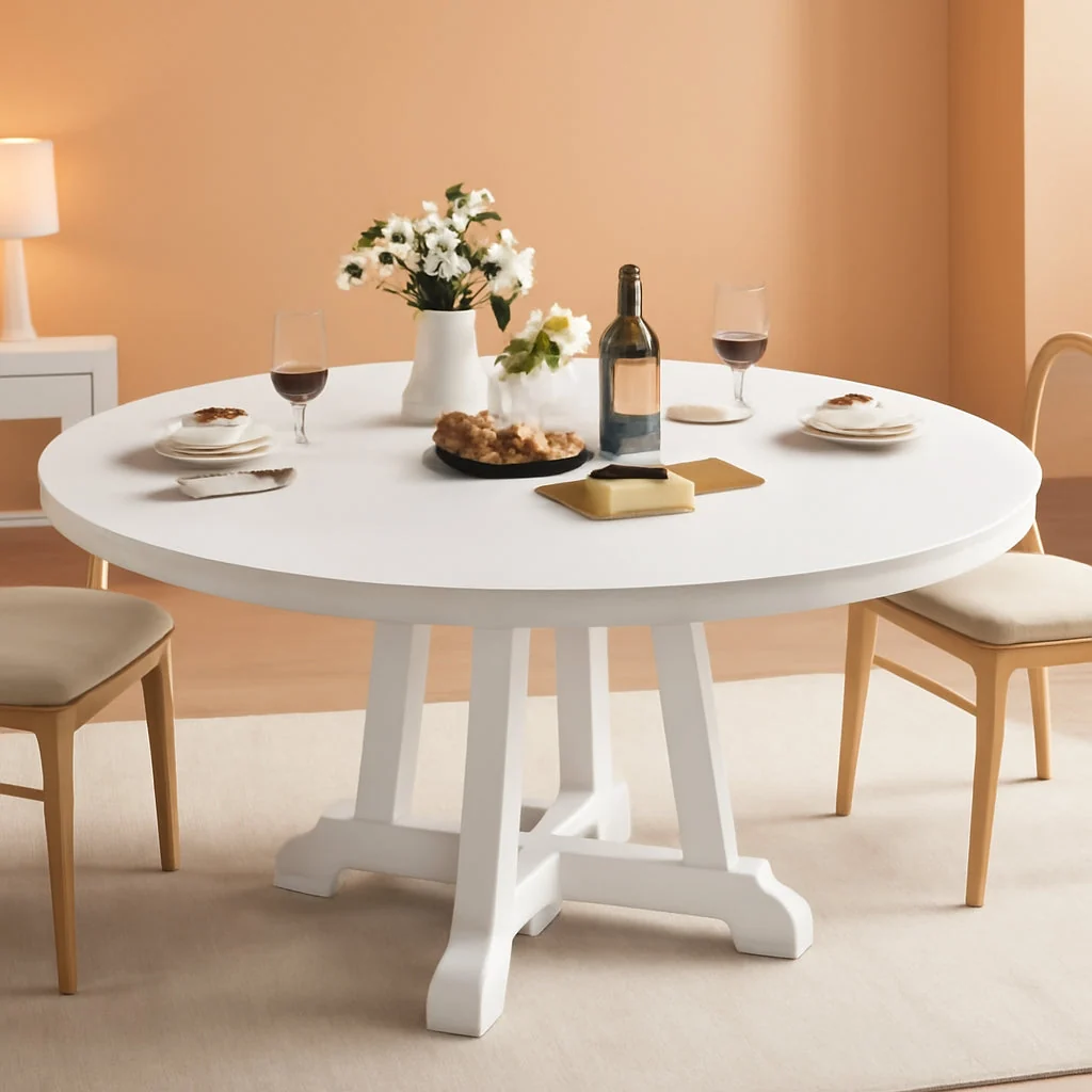 Premium Forty Seven Inches White Circular Solid Wood Dining Table Easy-to-Use