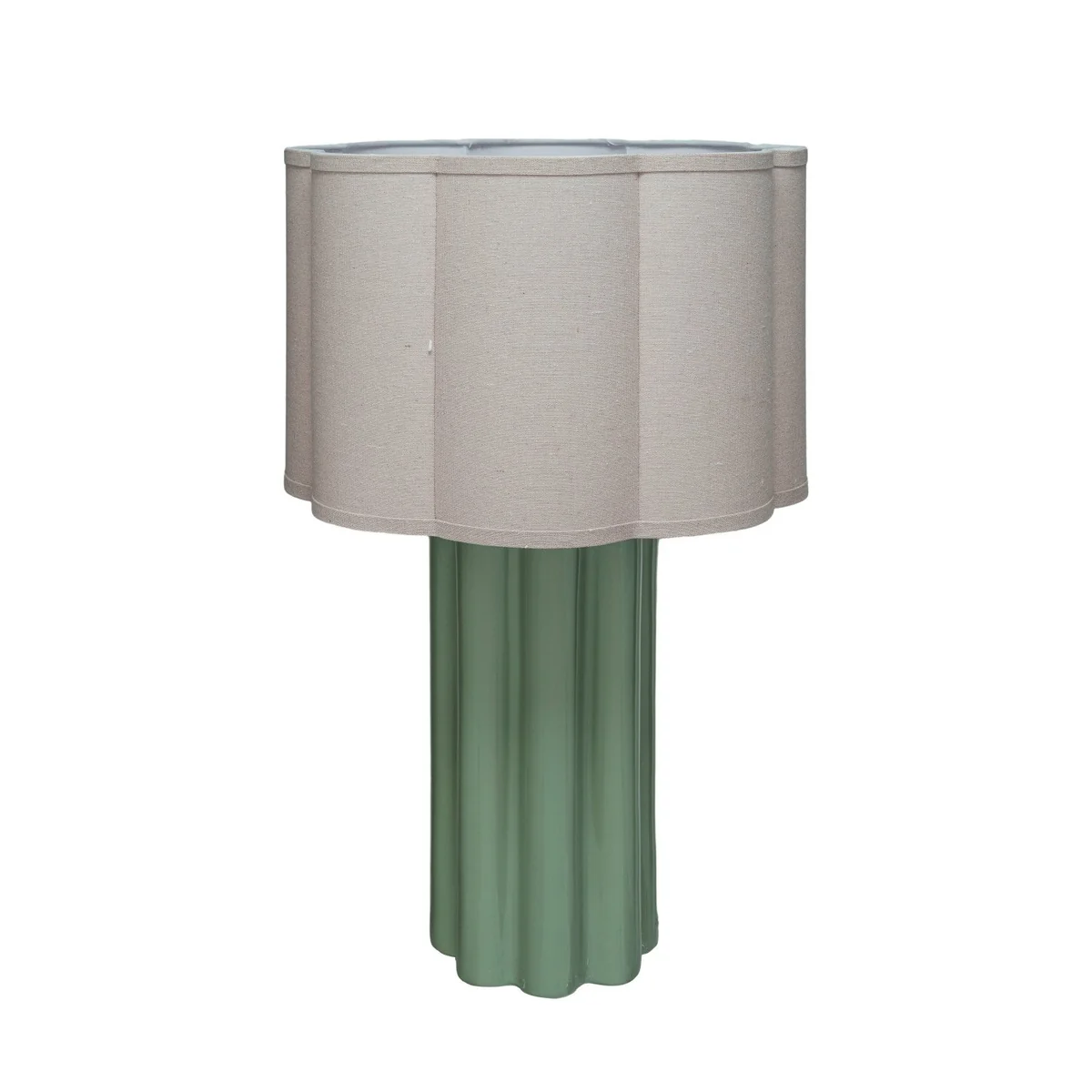 Fast Stoneware Fluted Table Lamp w Linen Scalloped Shade Swivel Neck Authentic