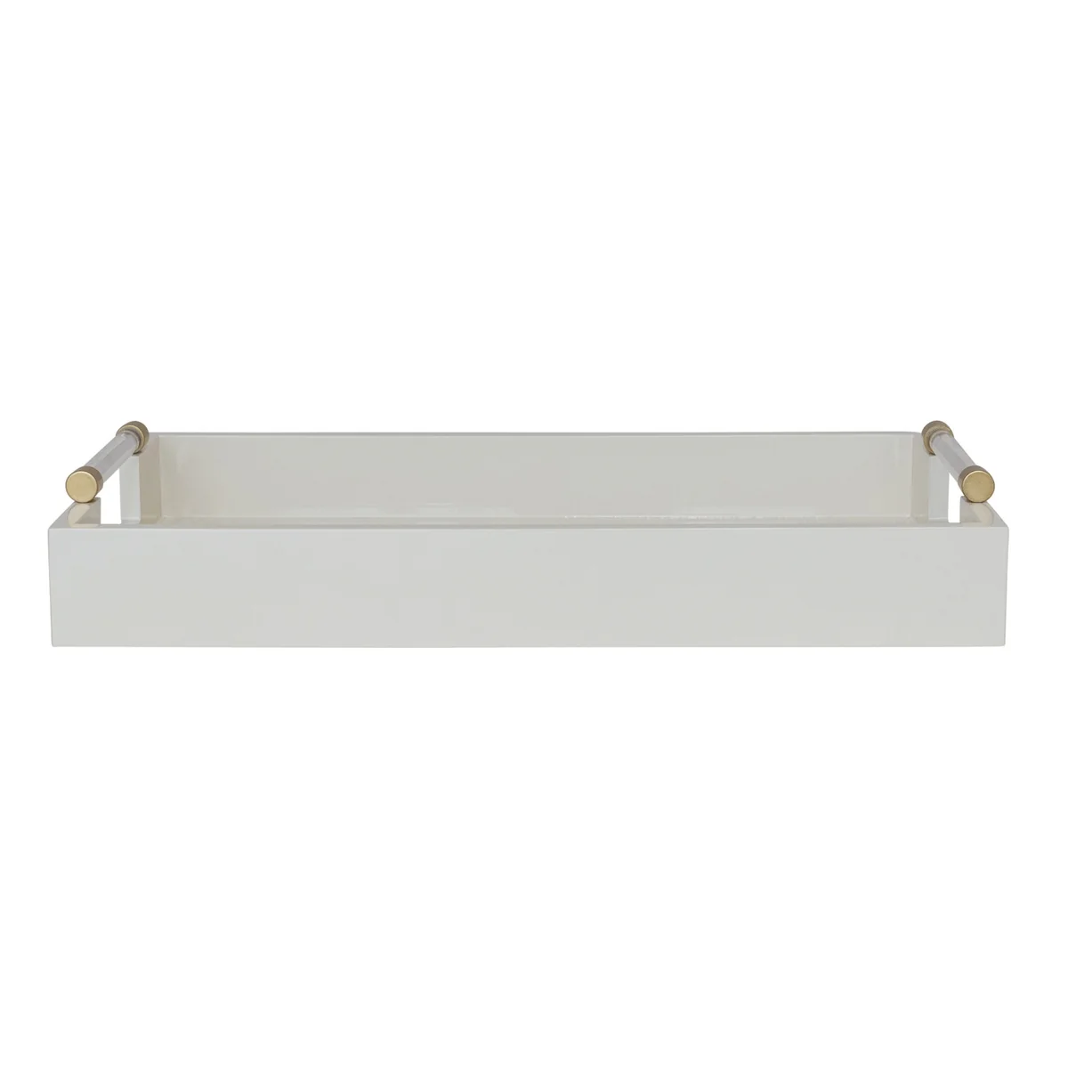 Specialty Lacquered Tray w Acrylic Metal Handles Gold Finish Cream Color High-Grade