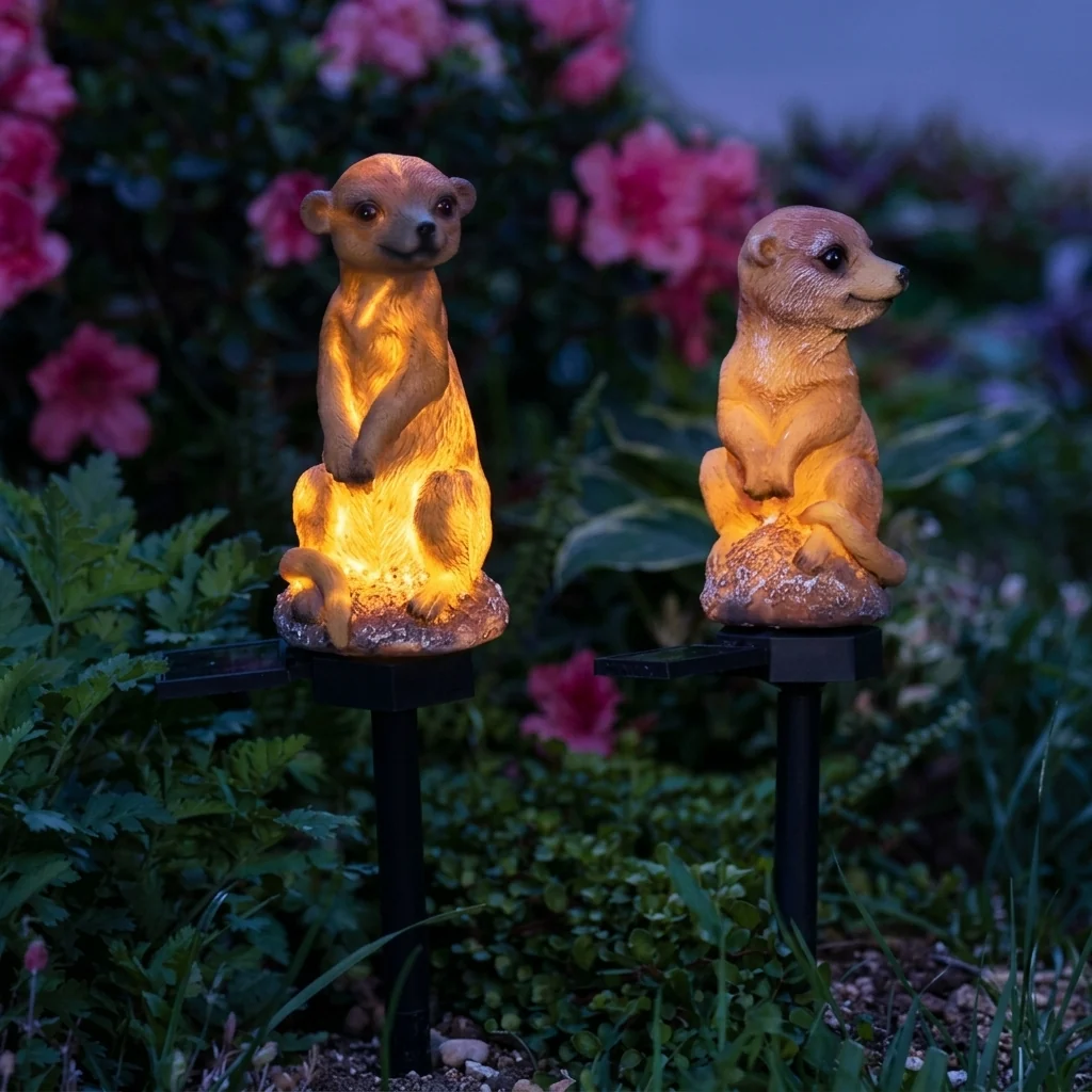Functional Solar Meerkat Garden Ornament Hand-Painted Auto Glow Premium
