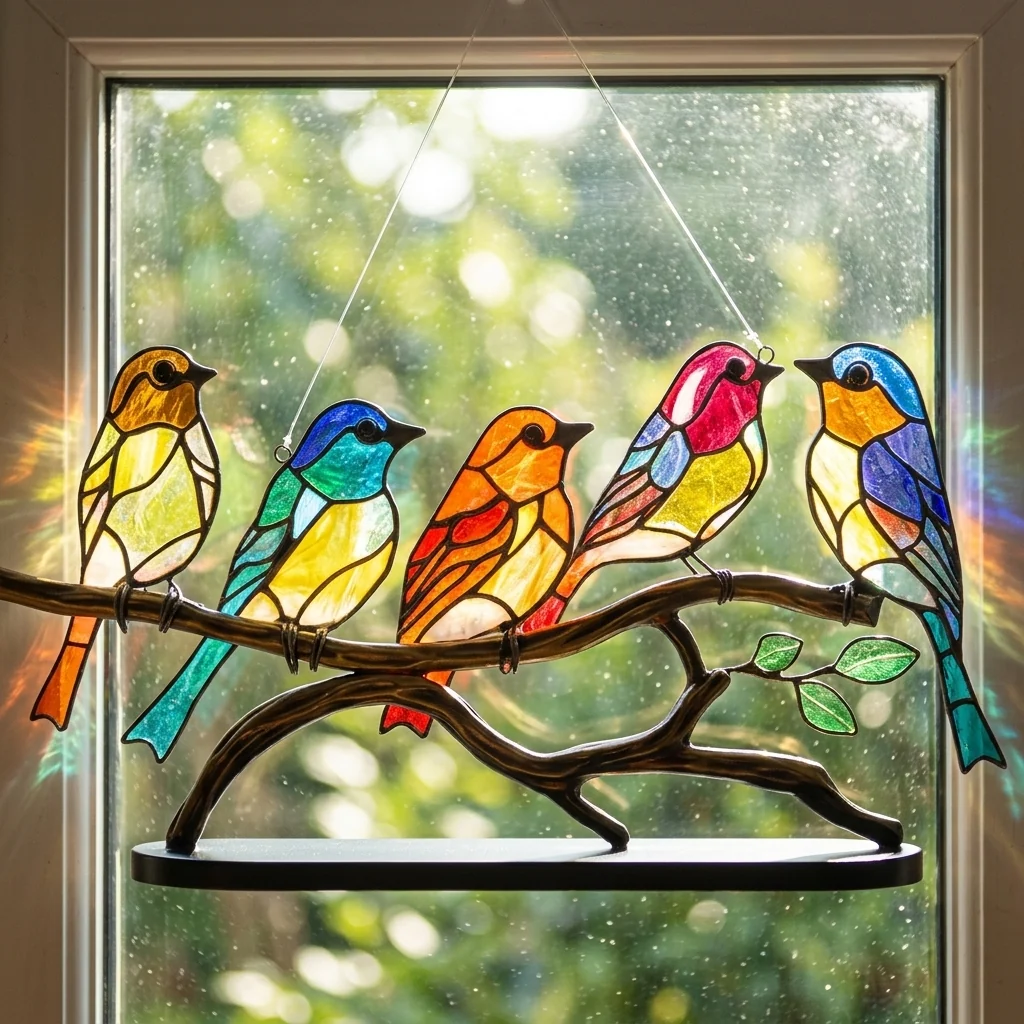 Healthy Stained-Glass Bird Suncatcher for a Sill or Shelf Reliable