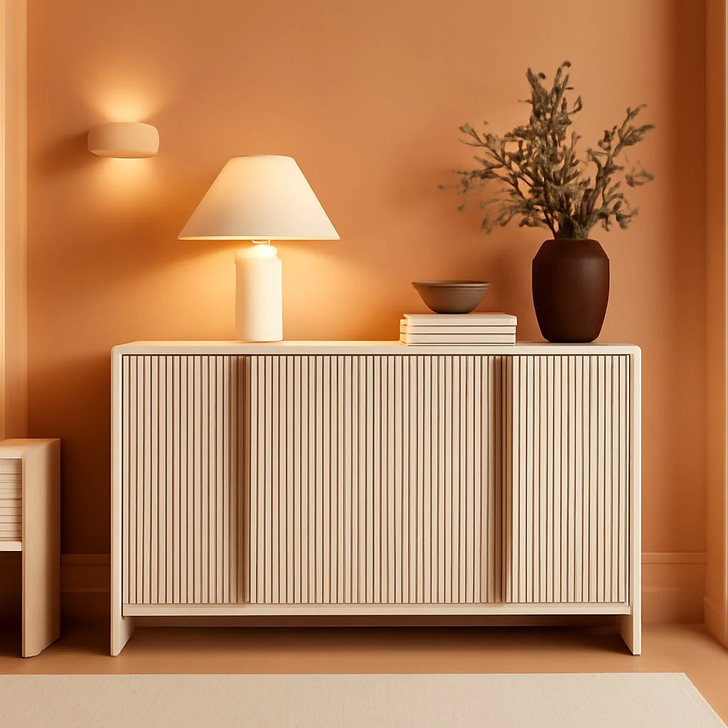 Optimized White Fluted Sideboard Buffet Cabinet With Storage Practical