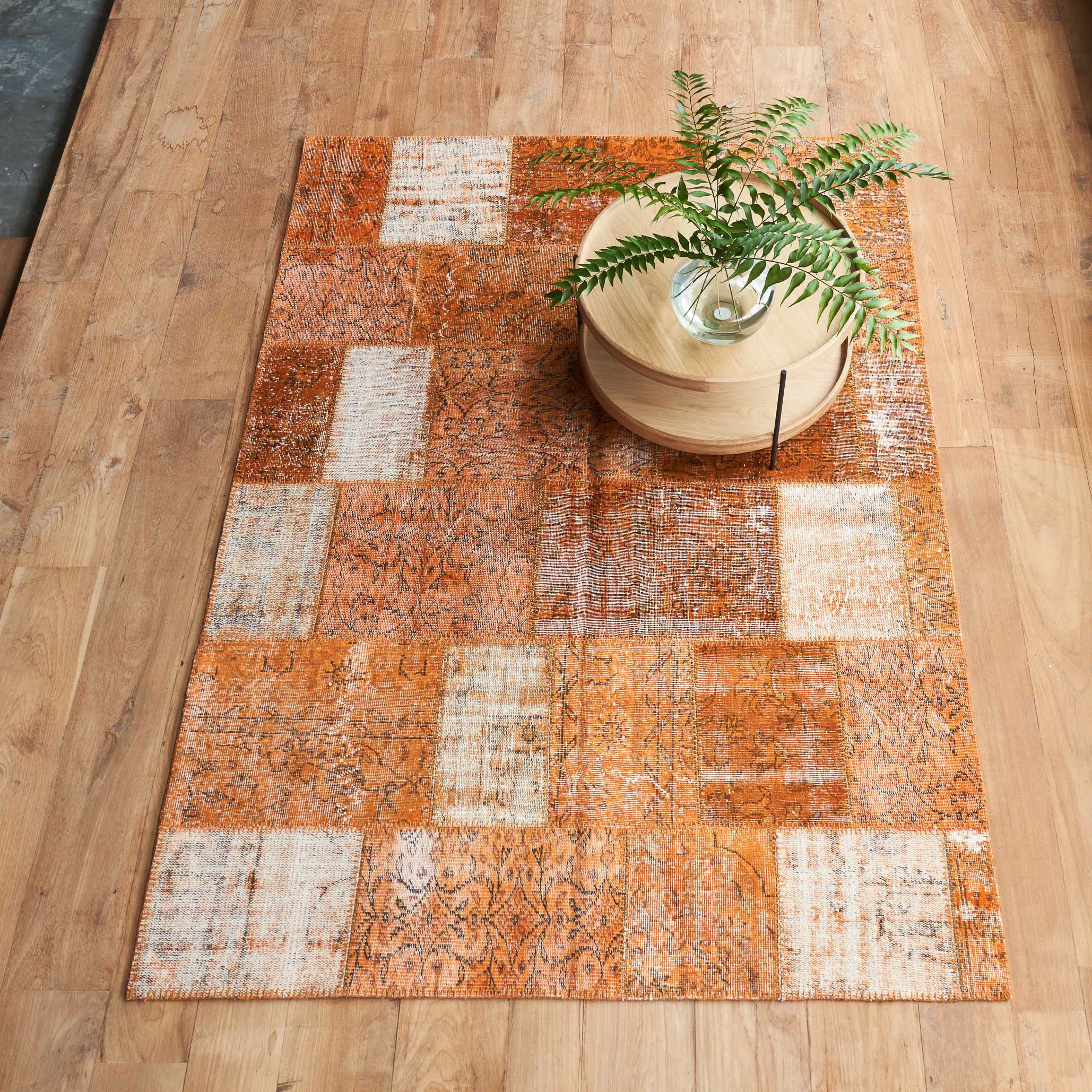 Environmentally Friendly Patchwork Rug Rustic Orange W143 x L276cm Recyclable