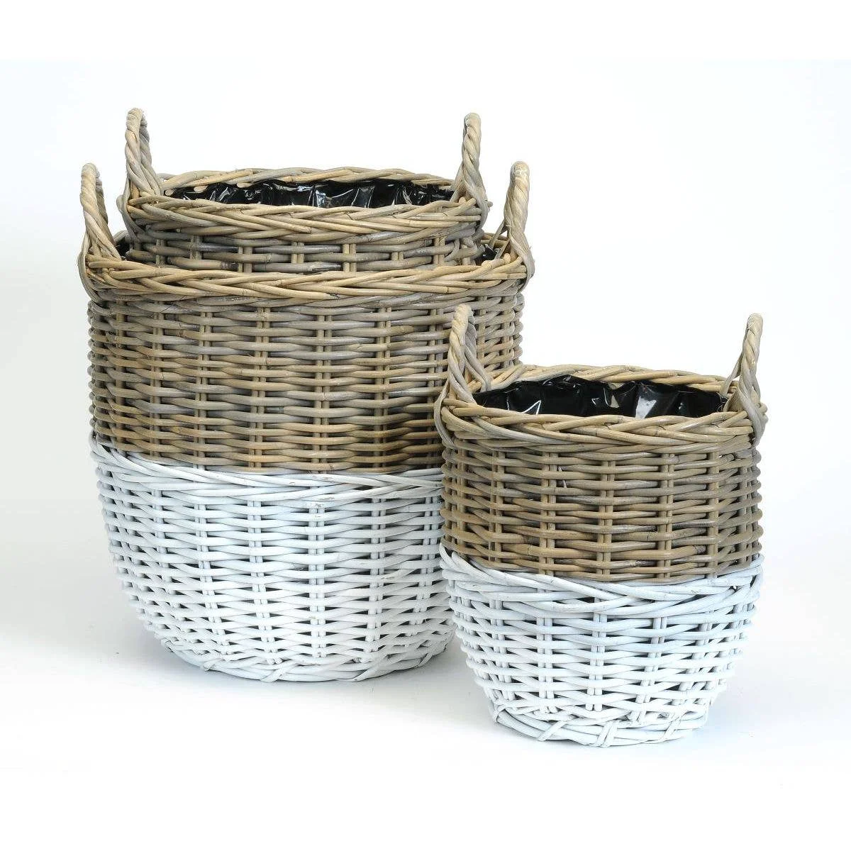 Elegant ROUND WHITE DIPPED KUBU GREY PLANTER BASKETS Classic