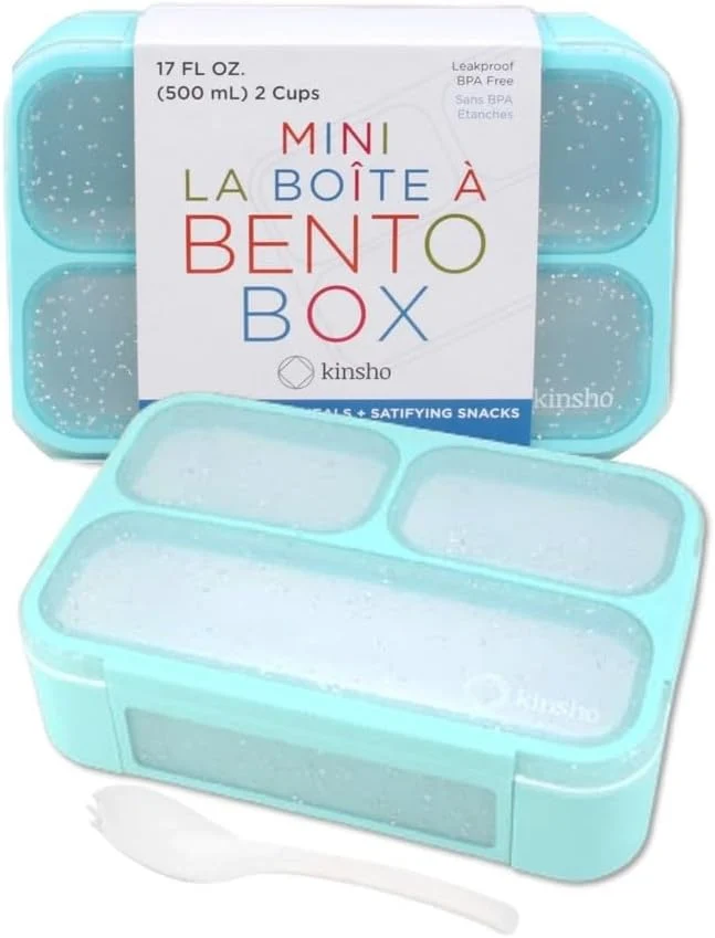 World-Class kinsho Glitter Bento Snack Containers with Lids Mini Bento-box Lunch-Box for Toddler Daycare and Small Kids Travel Meal Container Traditional