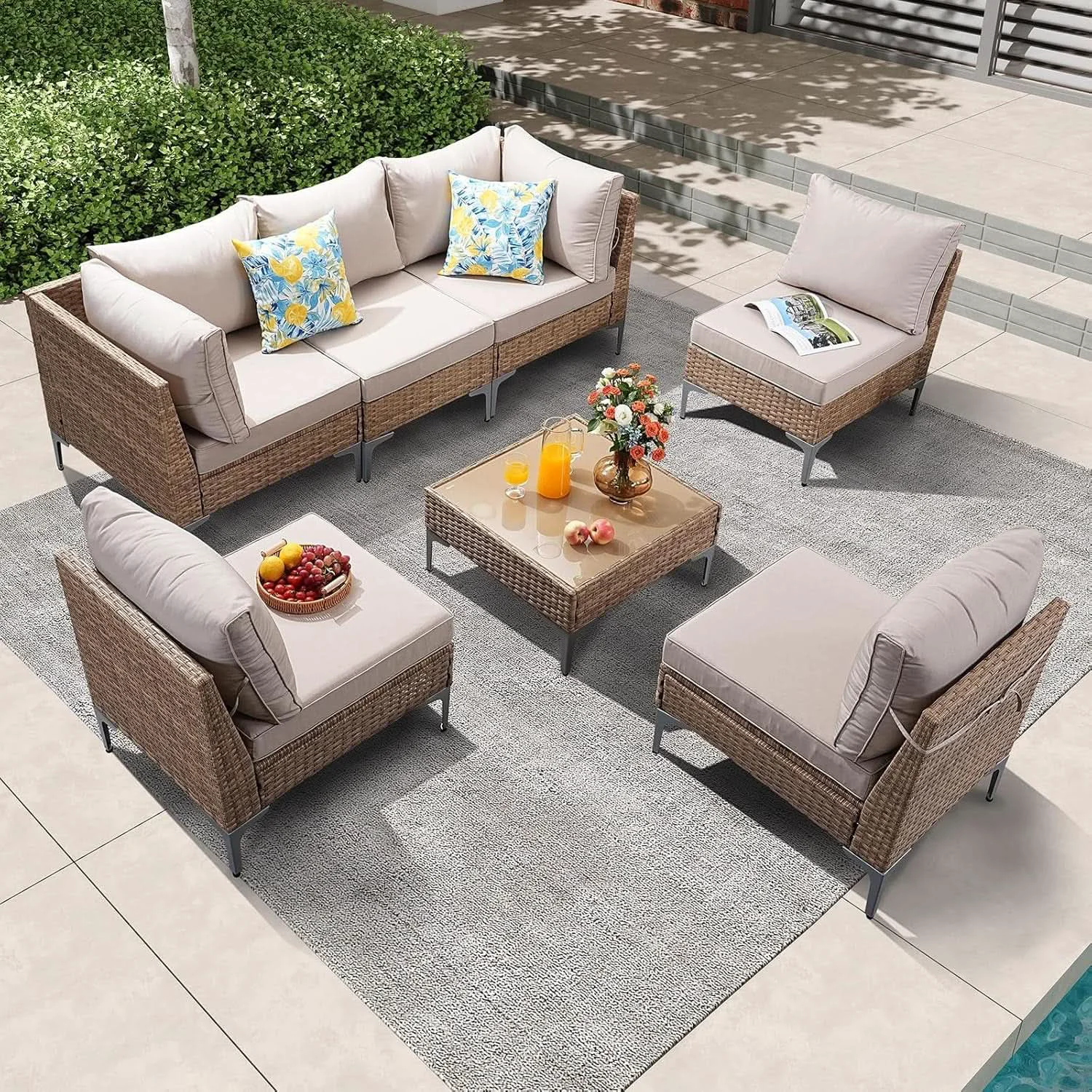 Dependable 7 Piece Wicker Patio Furniture Set with Thick Cushions Trendy
