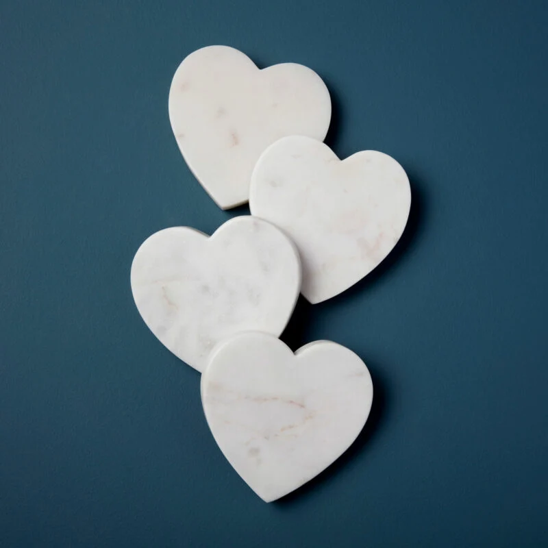 Stylish White Marble Heart Coasters - Set of 4 Verified