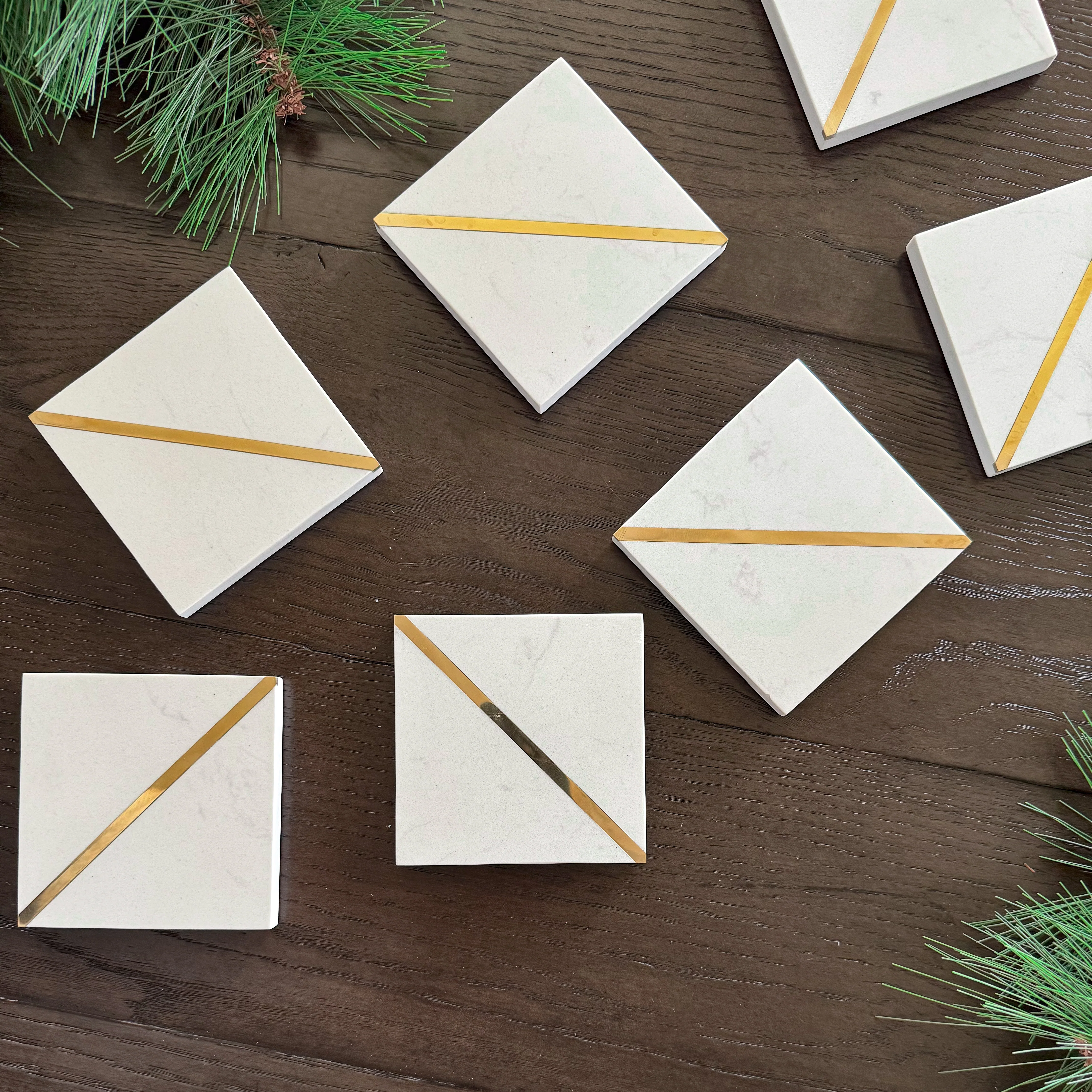 Sustainable Square Marble with Brass Inlay Coasters Fine Crafted