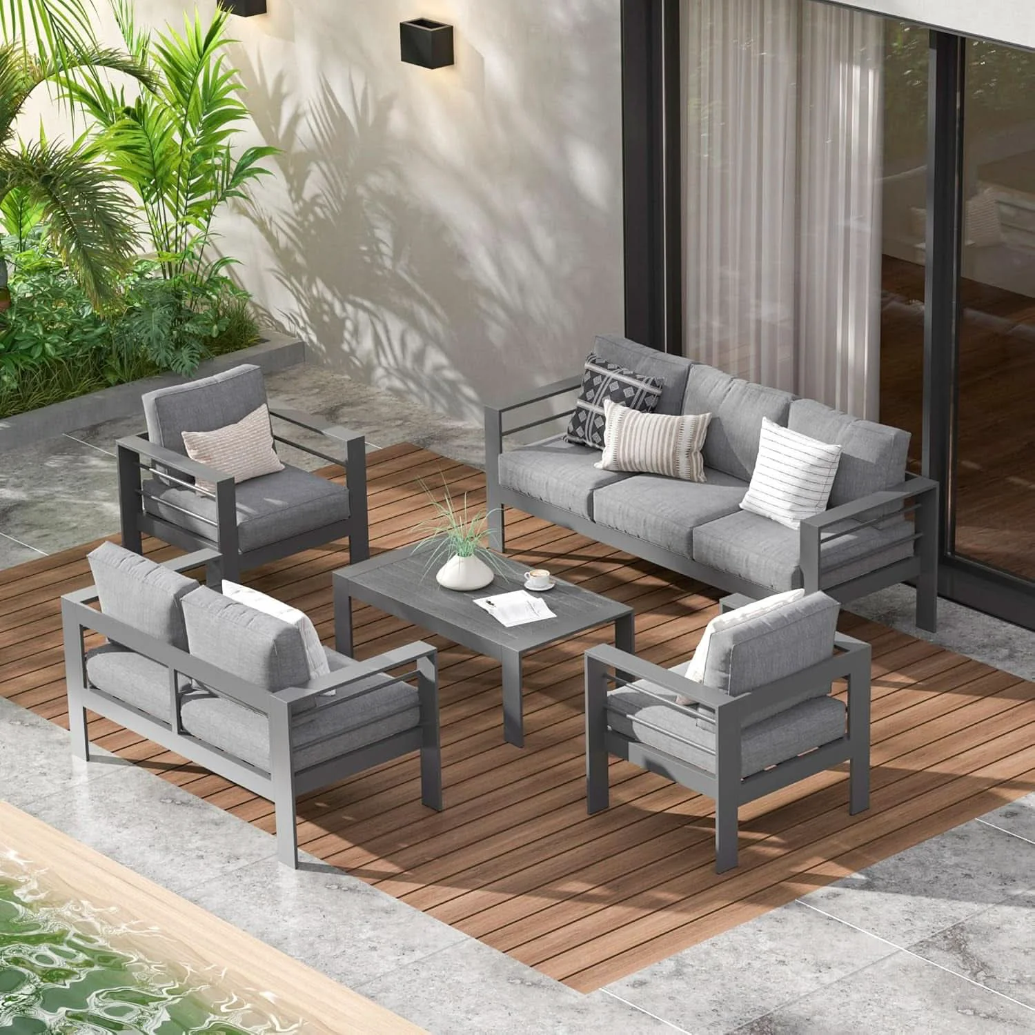 Sophisticated Modern Aluminum Outdoor Patio Furniture Set with Cushions Outstanding