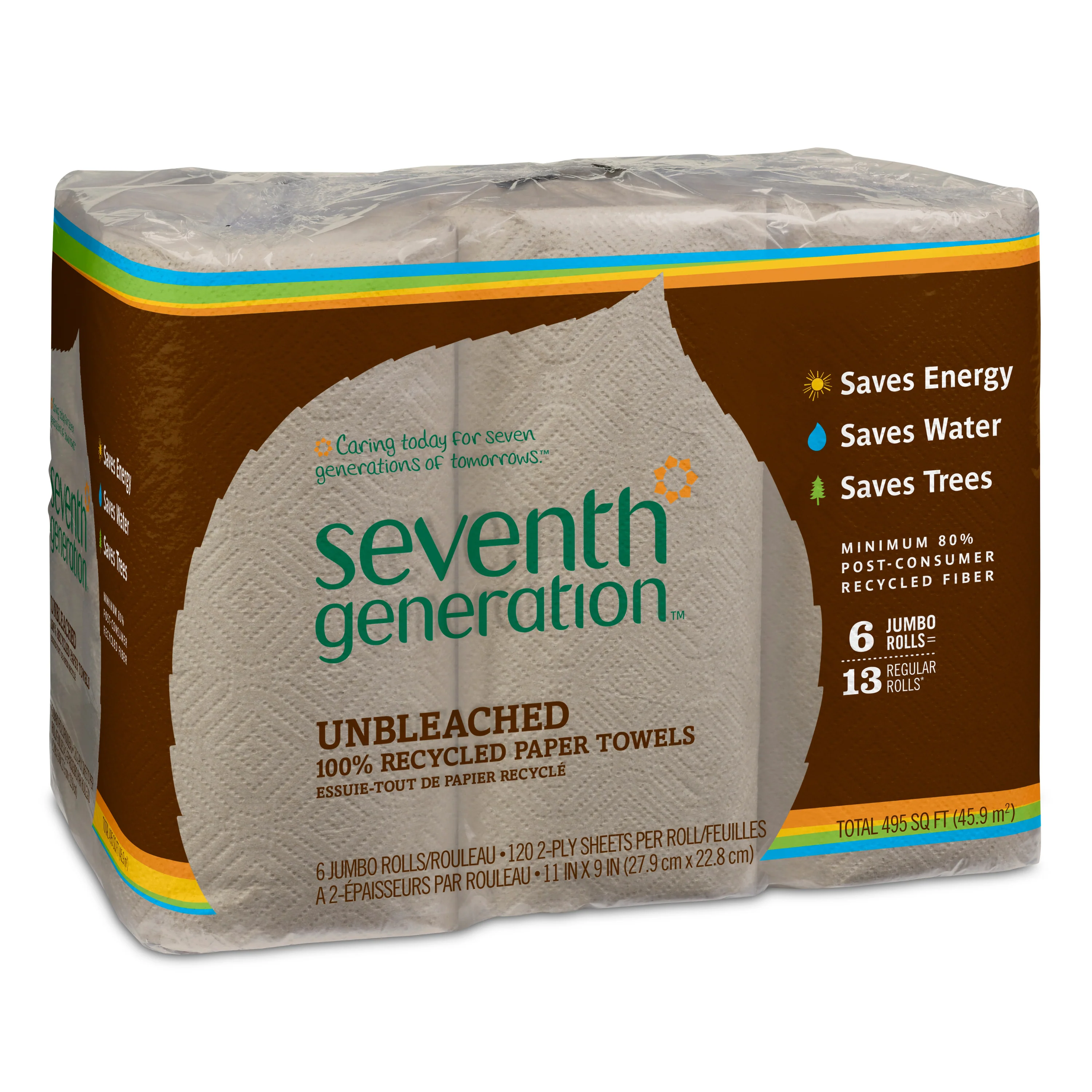 Fine Seventh Generation Unbleached Paper Towels 120 sheets per roll Safe