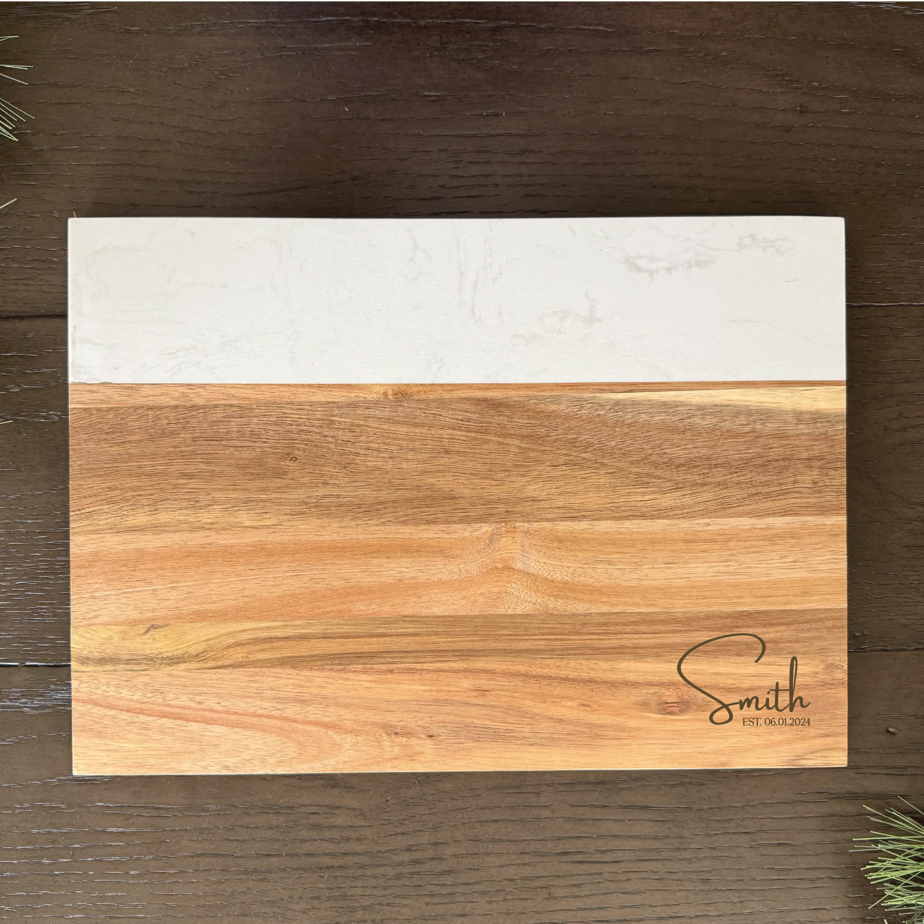 Professional Personalized Gift Marble Acacia Serving Board 14 x 10 Proven