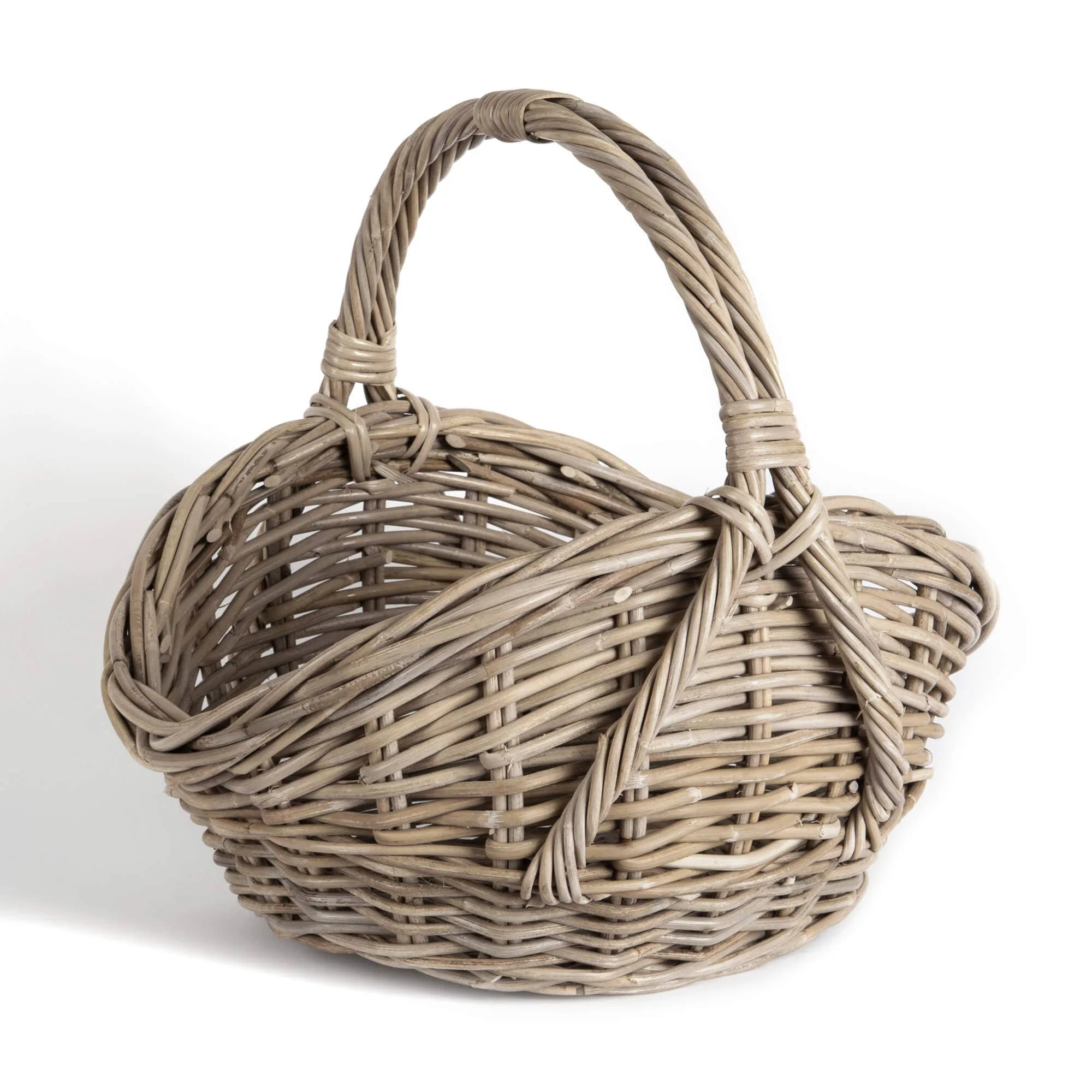 Superior OVAL GREY RATTAN BASKET WITH HIGH SIDES AND OVERHANDLE Carefully Designed