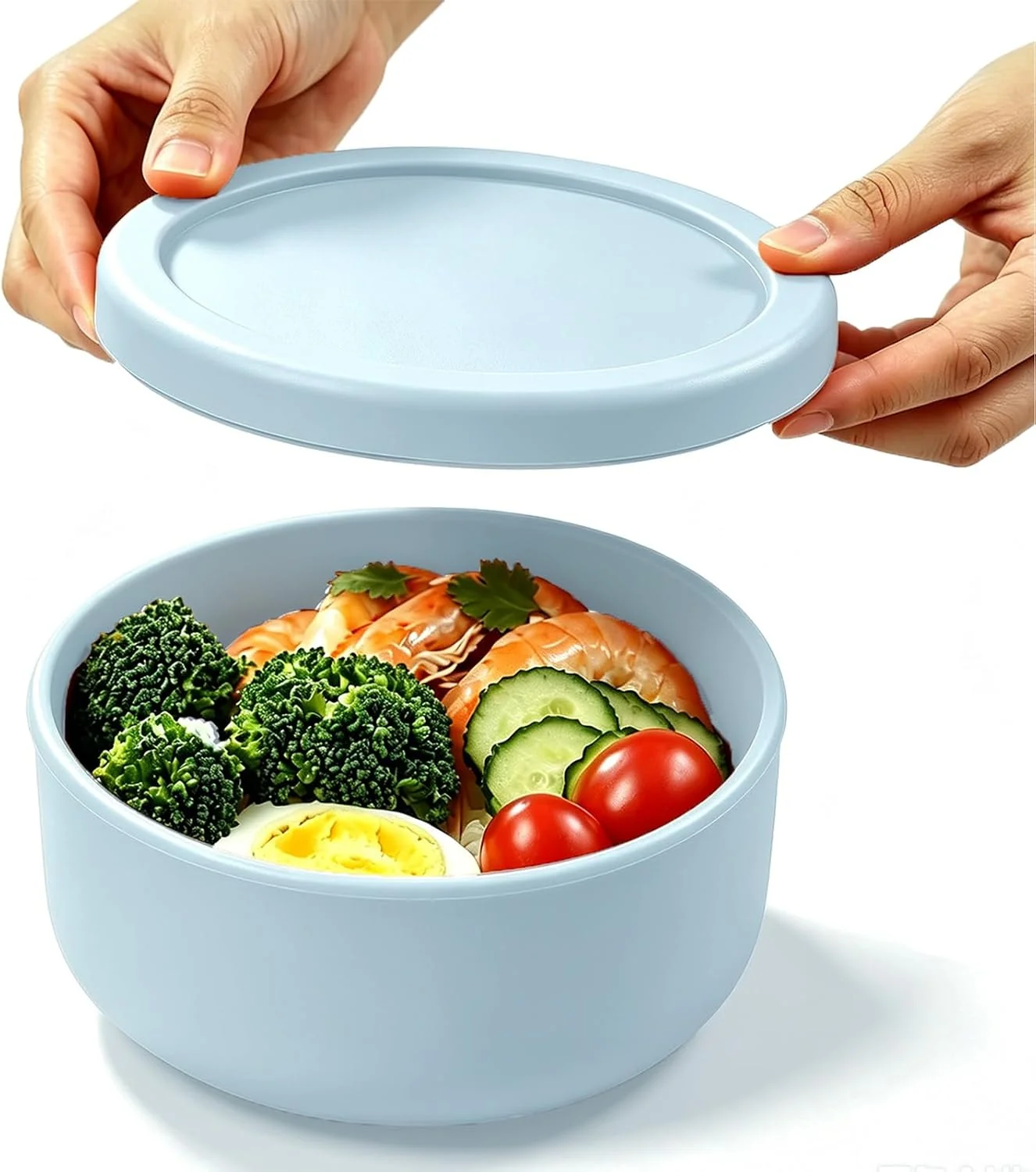 Certified 24 fl oz Adult Silicone Reusable Lunch Bento Bowl with Lid Medium Airtight Food Storage Container for Ce Meal Prep amp Leftovers BPA Microwave Fridge Dishwasher Safe Light blue 1 Pack Organic