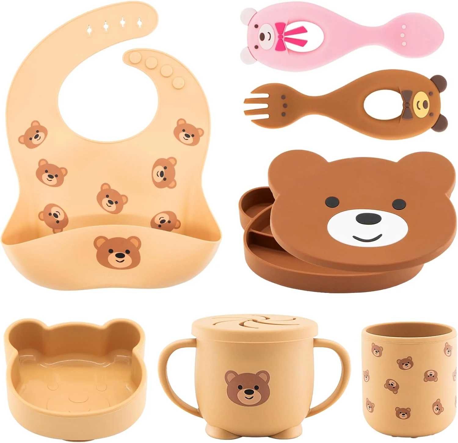 Trusted Silicone Baby Feeding Set 7 Pcs Baby Led Weaning Supplies Baby Feeding EatincSupplies Set BPA Baby Essentialsfor Newborn Gift Bear Verified