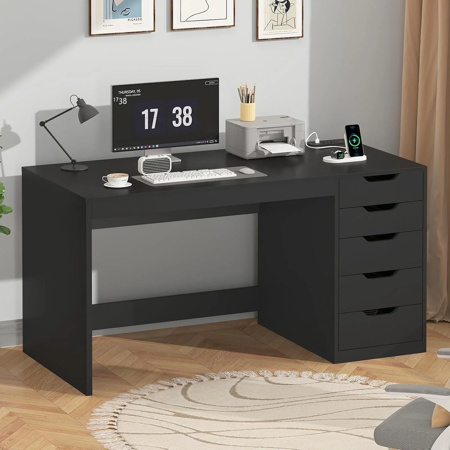 Reliable 47 Inch Computer Desk With Multifunctional Storage Sophisticated