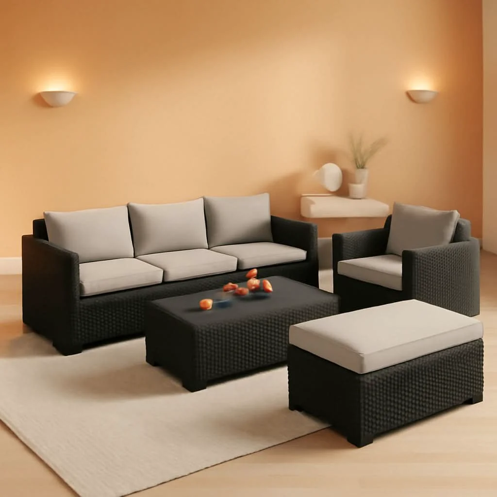 Next-Generation Six Piece Outdoor Wicker Furniture Set With Grey Cushions Durable
