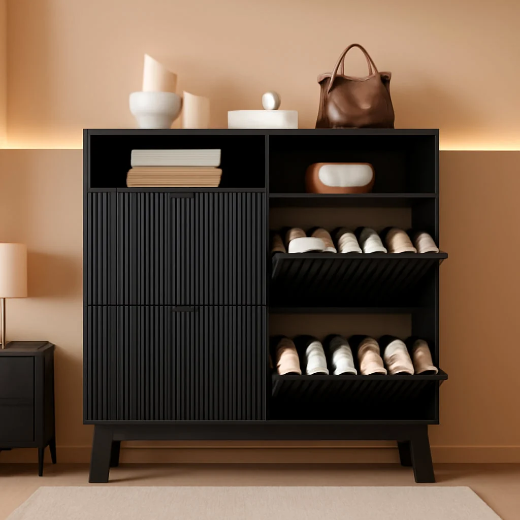 Flexible Matte Black UltraSlim Shoe Storage Cabinet Drawers Certified