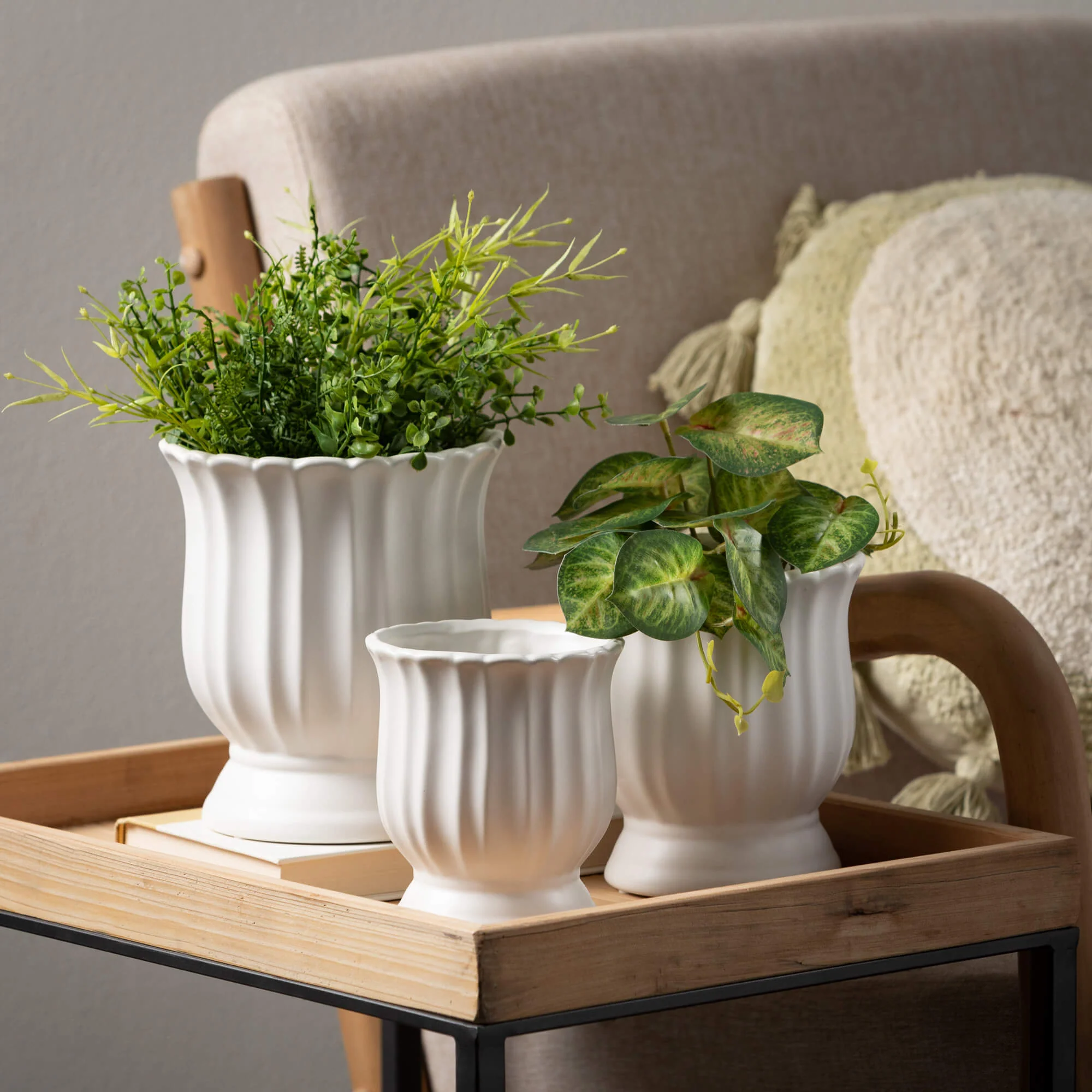 First-Class Scalloped Urn Planter Matte White User-Friendly