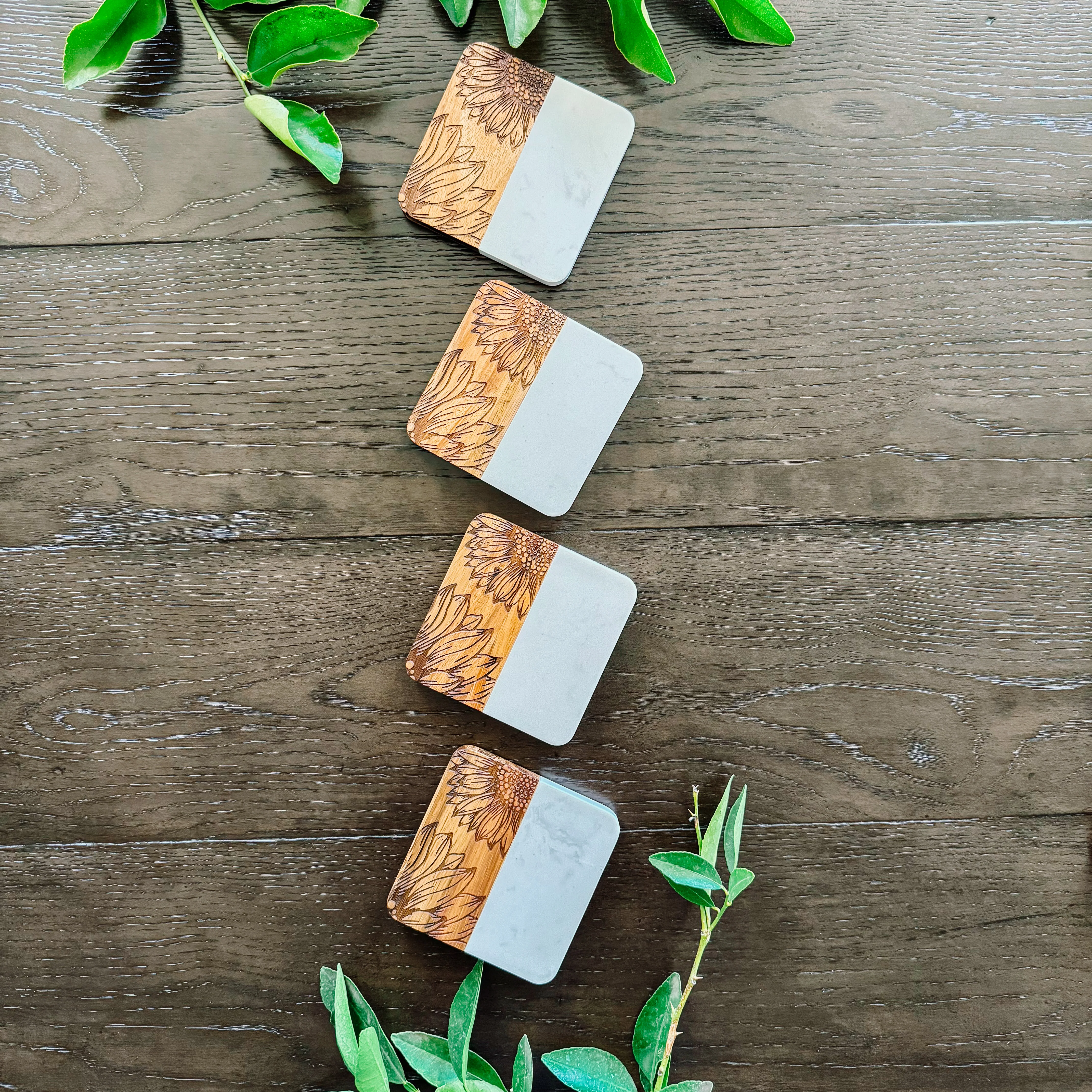 Pure Square Marble Acacia Coasters Sunflower Superior