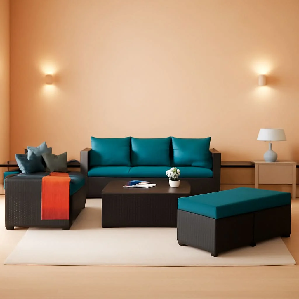Sustainable Patio Furniture Set 7 Piece Peacock Blue Anti Slip Cushions Exceptional