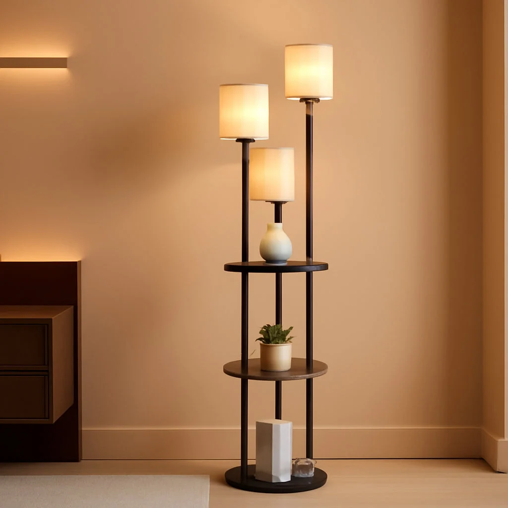 Eco-Friendly 70.9Inch Floor Lamp With Rustic Shelving Unit Storage Modern