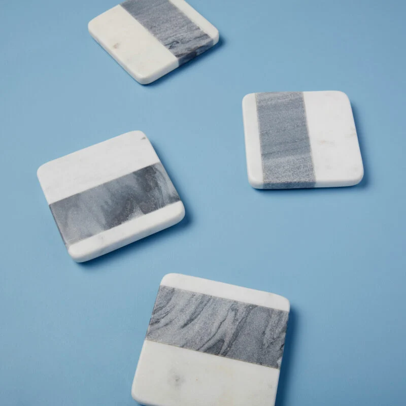 High-End White Gray Marble Square Coasters - Set of 4 First-Class